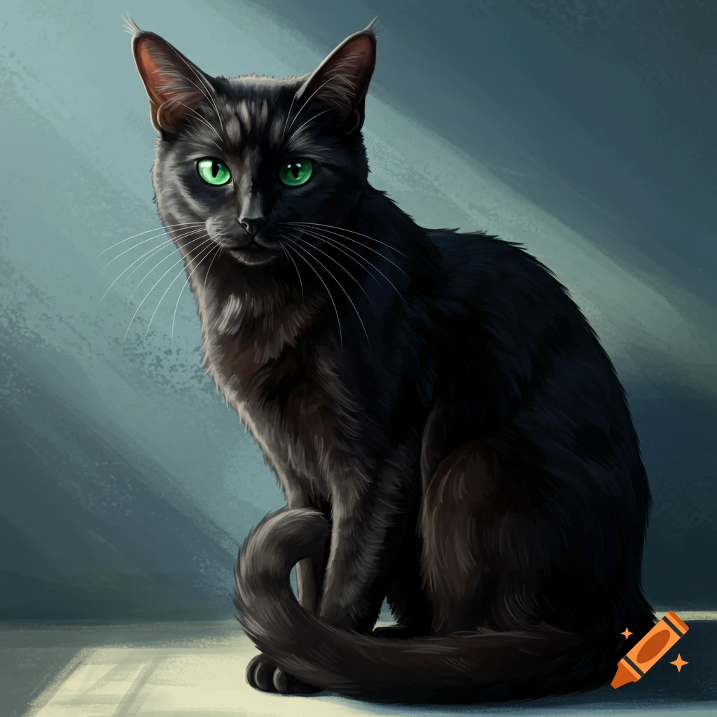 A black cat sits on a surface.