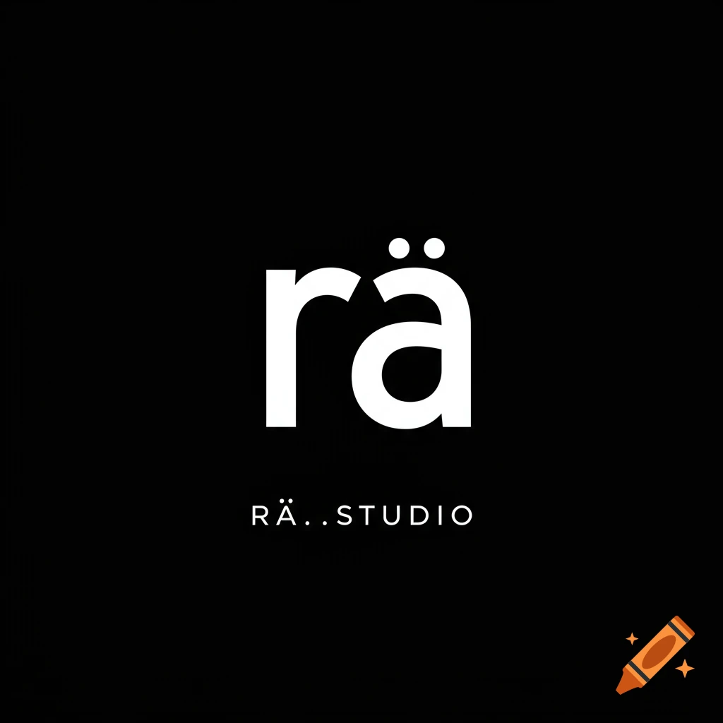 Minimalist logo with white text "rä" above "RÄ..STUDIO" on a black background.