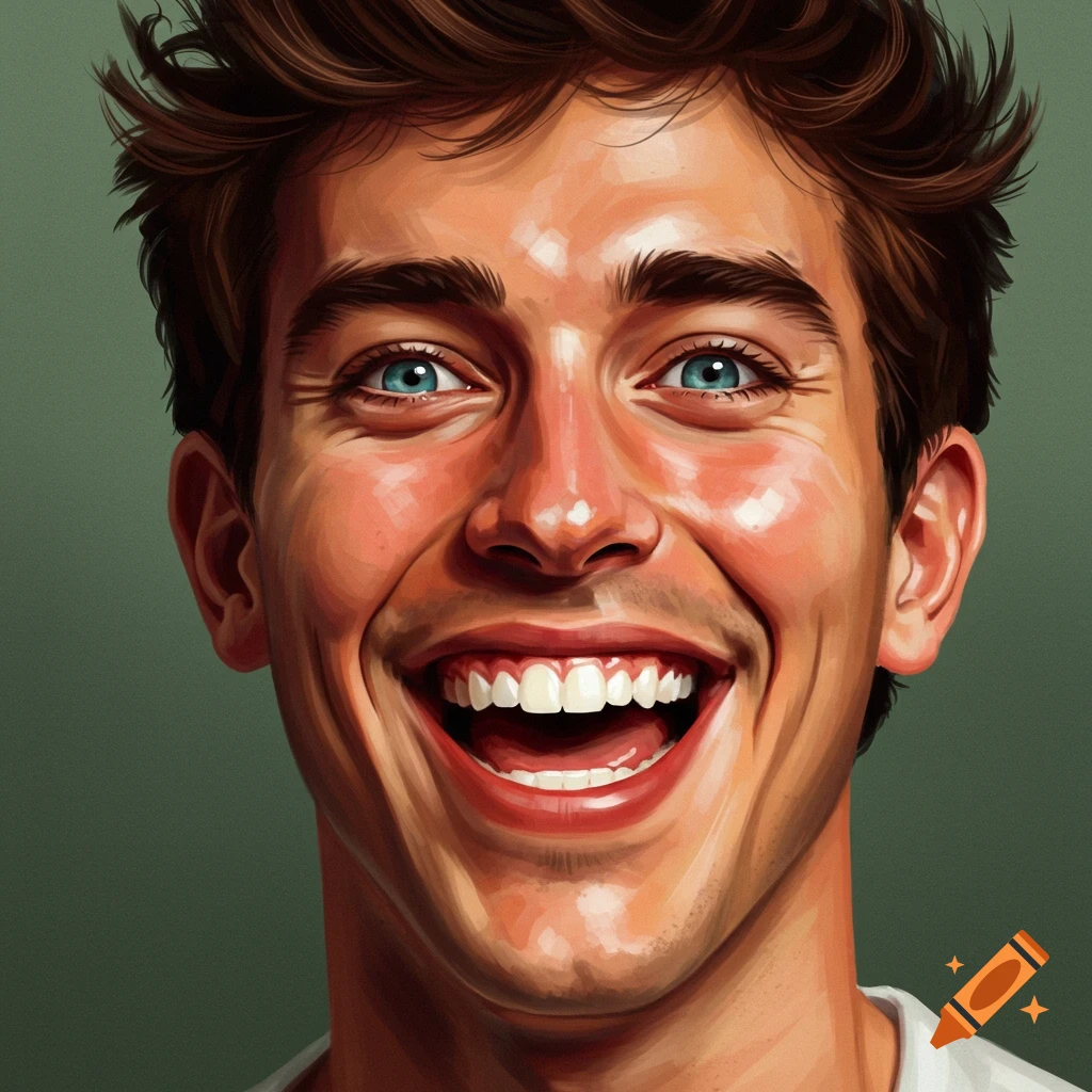 Portrait of a young man with blue eyes and a wide smile.