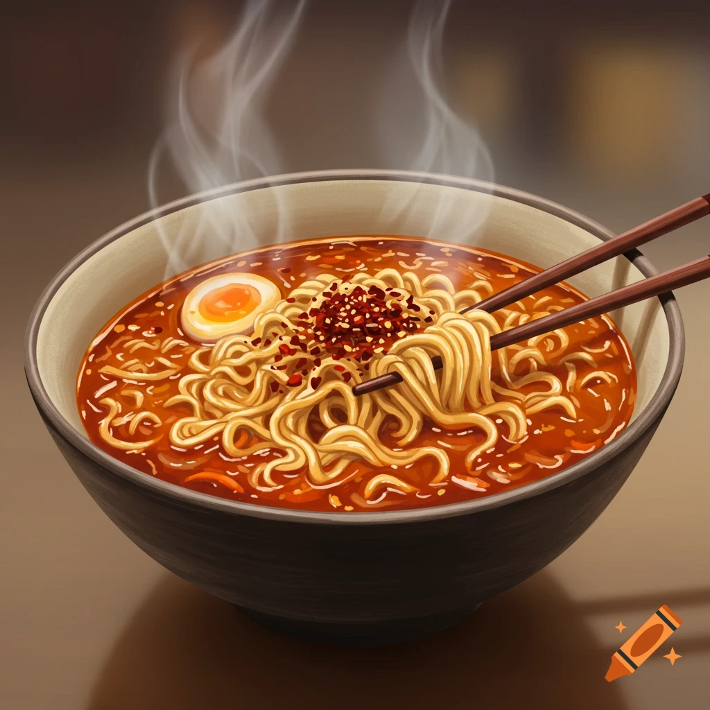 A bowl of steaming ramen noodles with an egg and chopsticks.