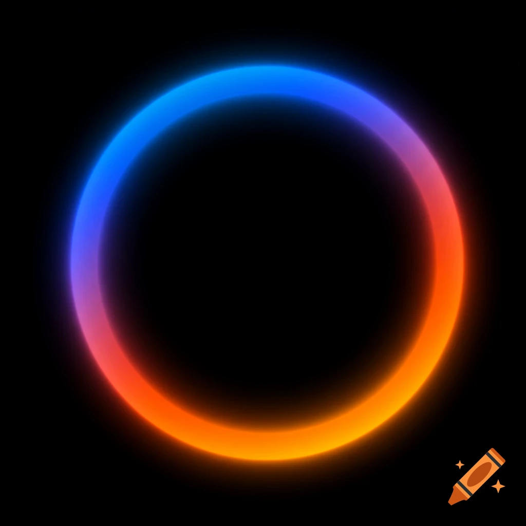 A glowing gradient circle in blue and orange on black.