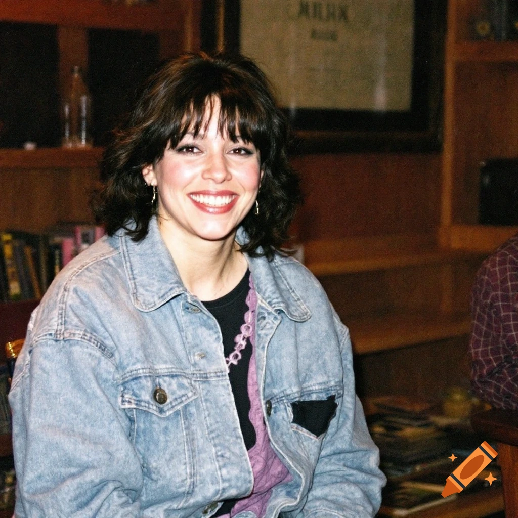 Smiling woman with dark hair and bangs wearing a denim jacket.