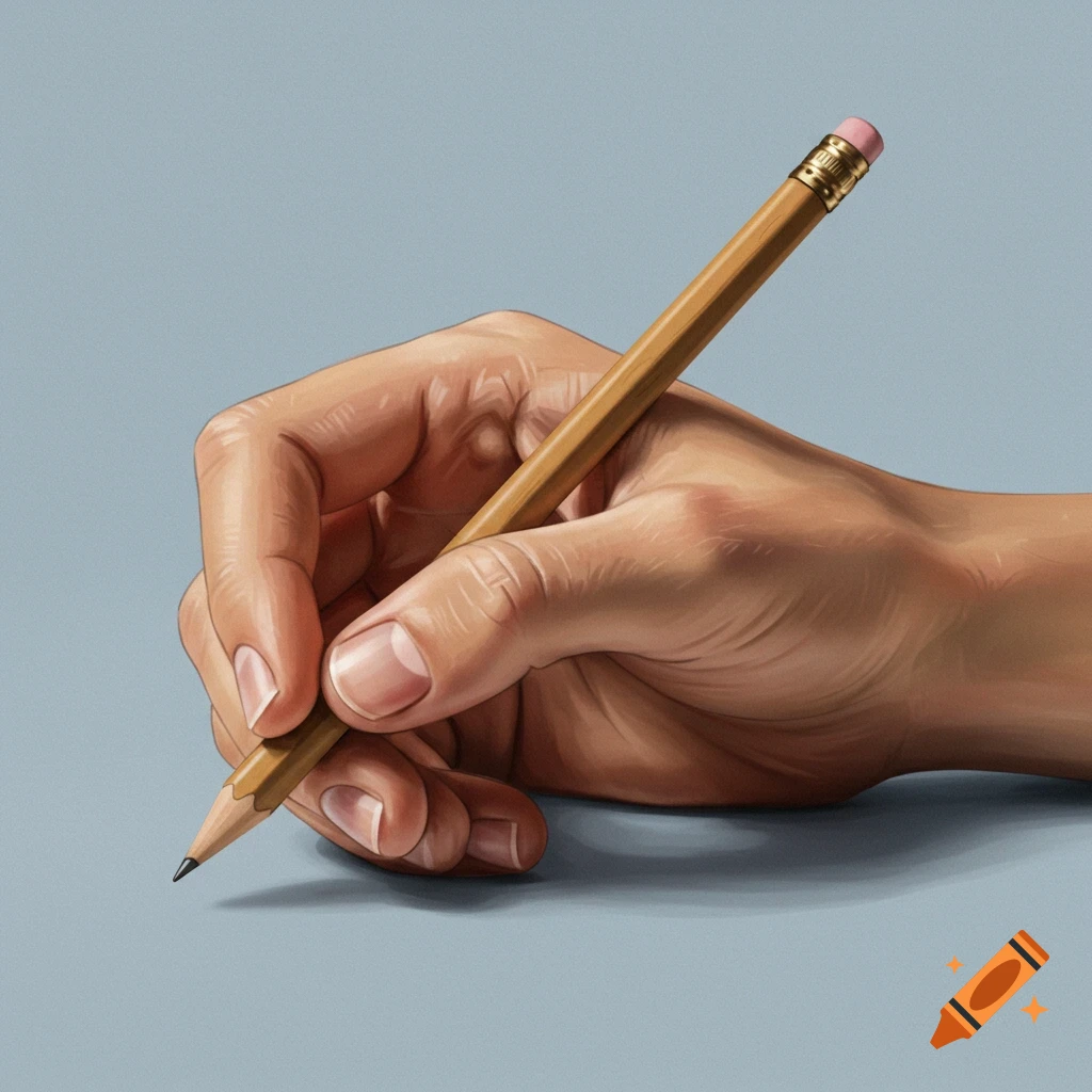 A hand holding a pencil.