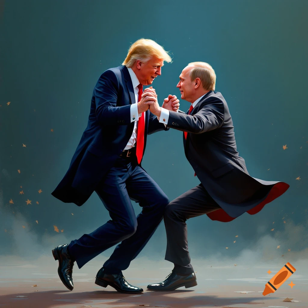 Donald Trump and Vladimir Putin dance together.