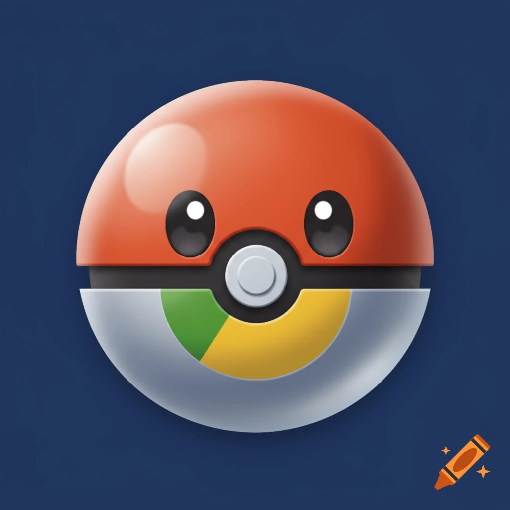 A stylized icon combining a Pokemon Great Ball and the Google Chrome logo, on a blue background.