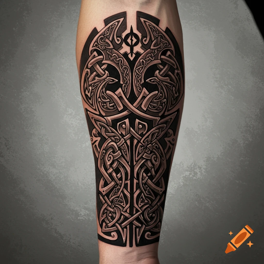 Detailed Viking-inspired knotwork forearm tattoo. on Craiyon, image size:1024x1024