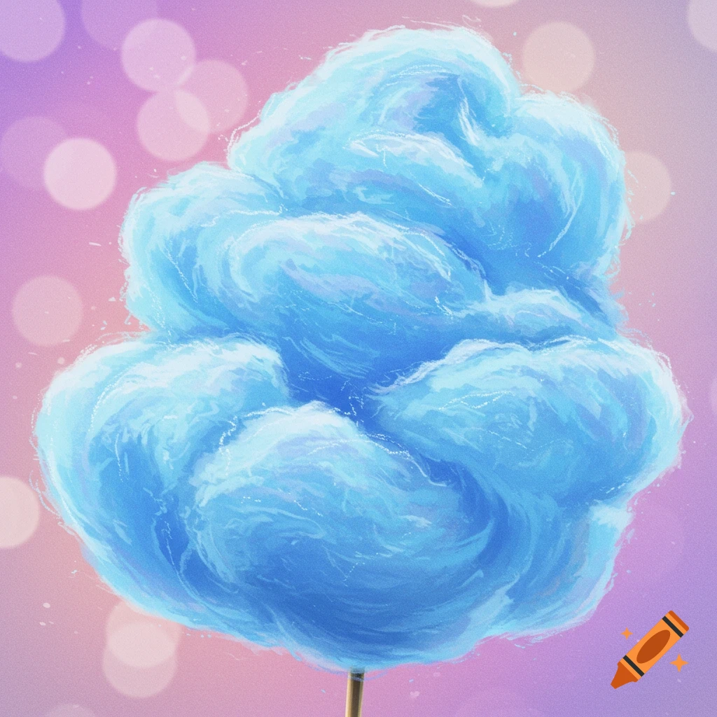 Blue cotton candy on a stick with a bokeh background.