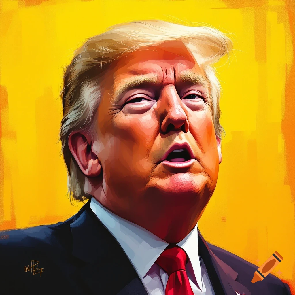 Portrait of Donald Trump against a yellow background.