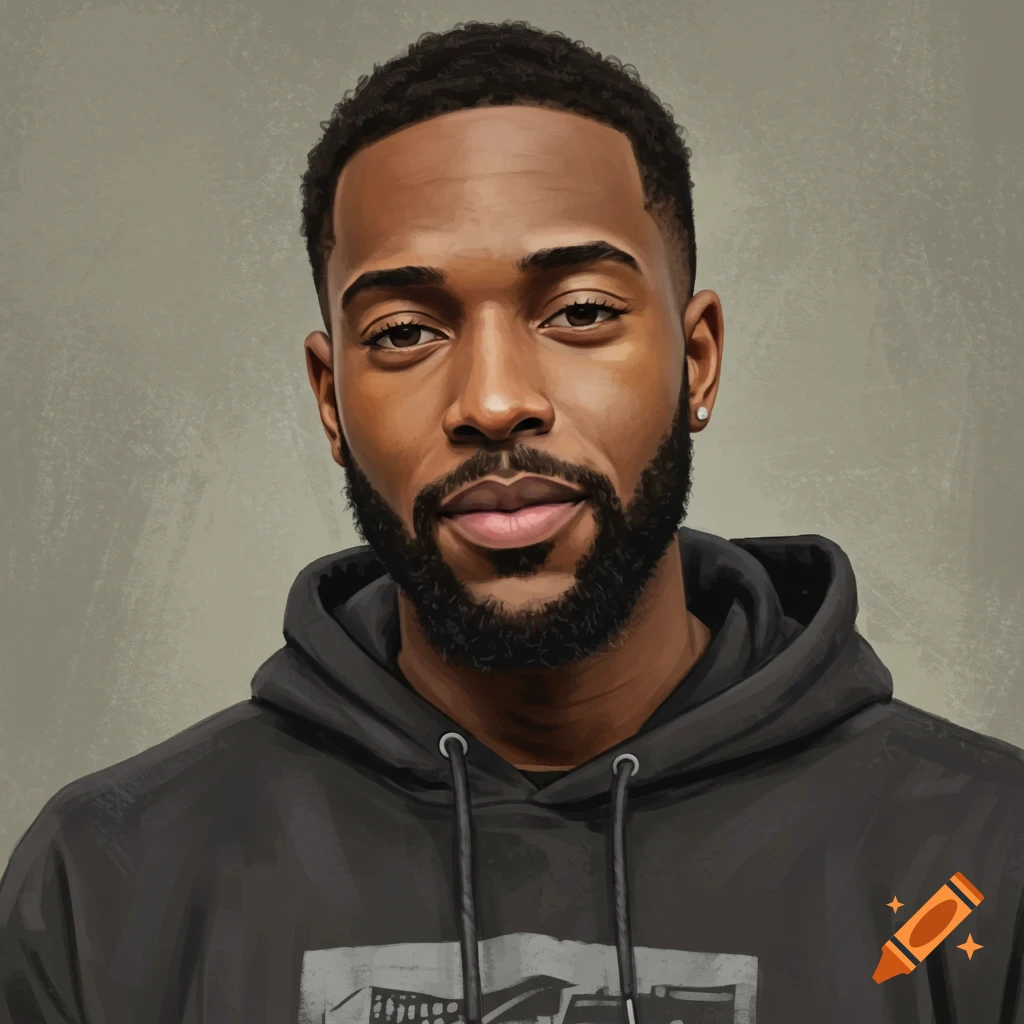 A portrait of a Black man in a black hoodie.