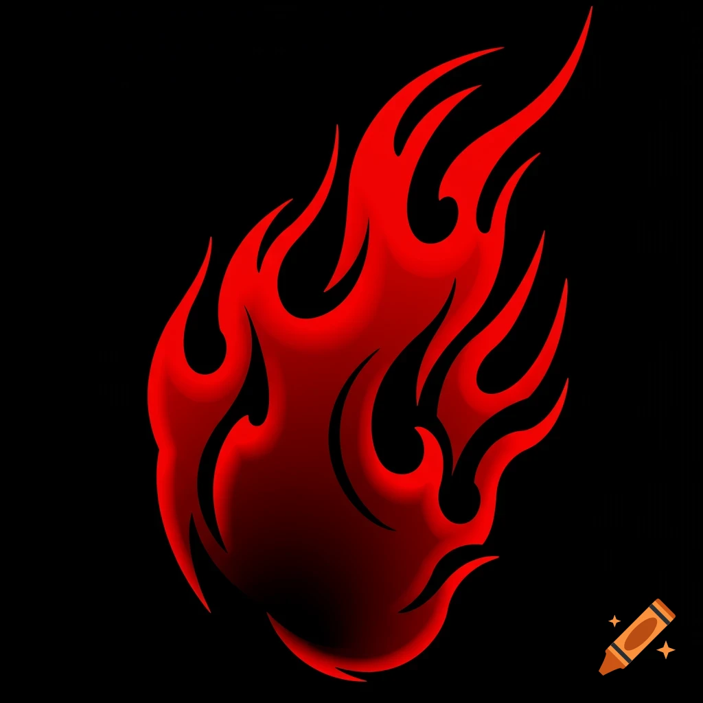 Stylized red flame design on black background.