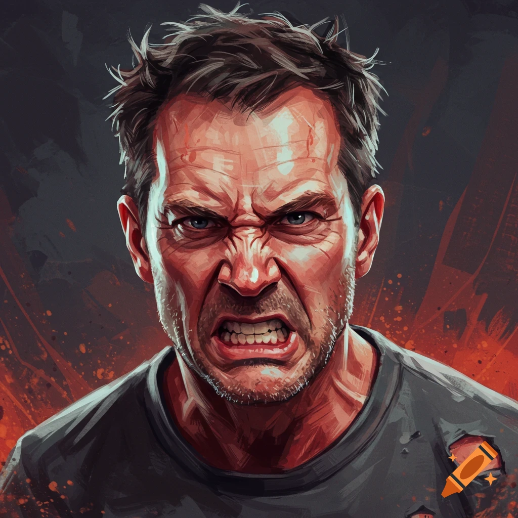 An angry man with bared teeth.