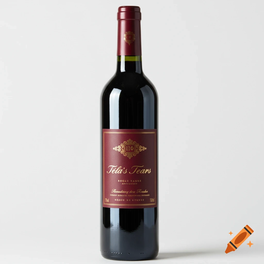 Realistic photograph of a red wine bottle with a red and gold label on a white background.