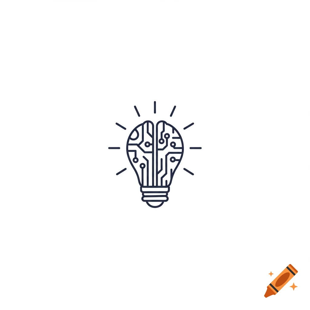 Line icon of a lightbulb with a circuit board inside