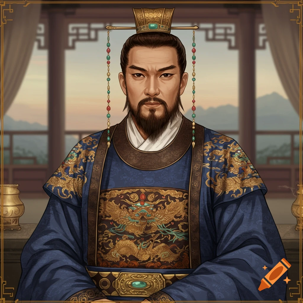 A man in traditional Chinese imperial robes and hat