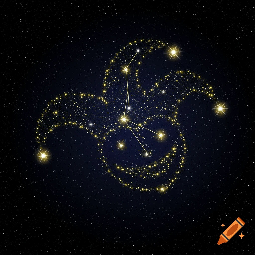 A constellation shaped like a jester's cap in the night sky.
