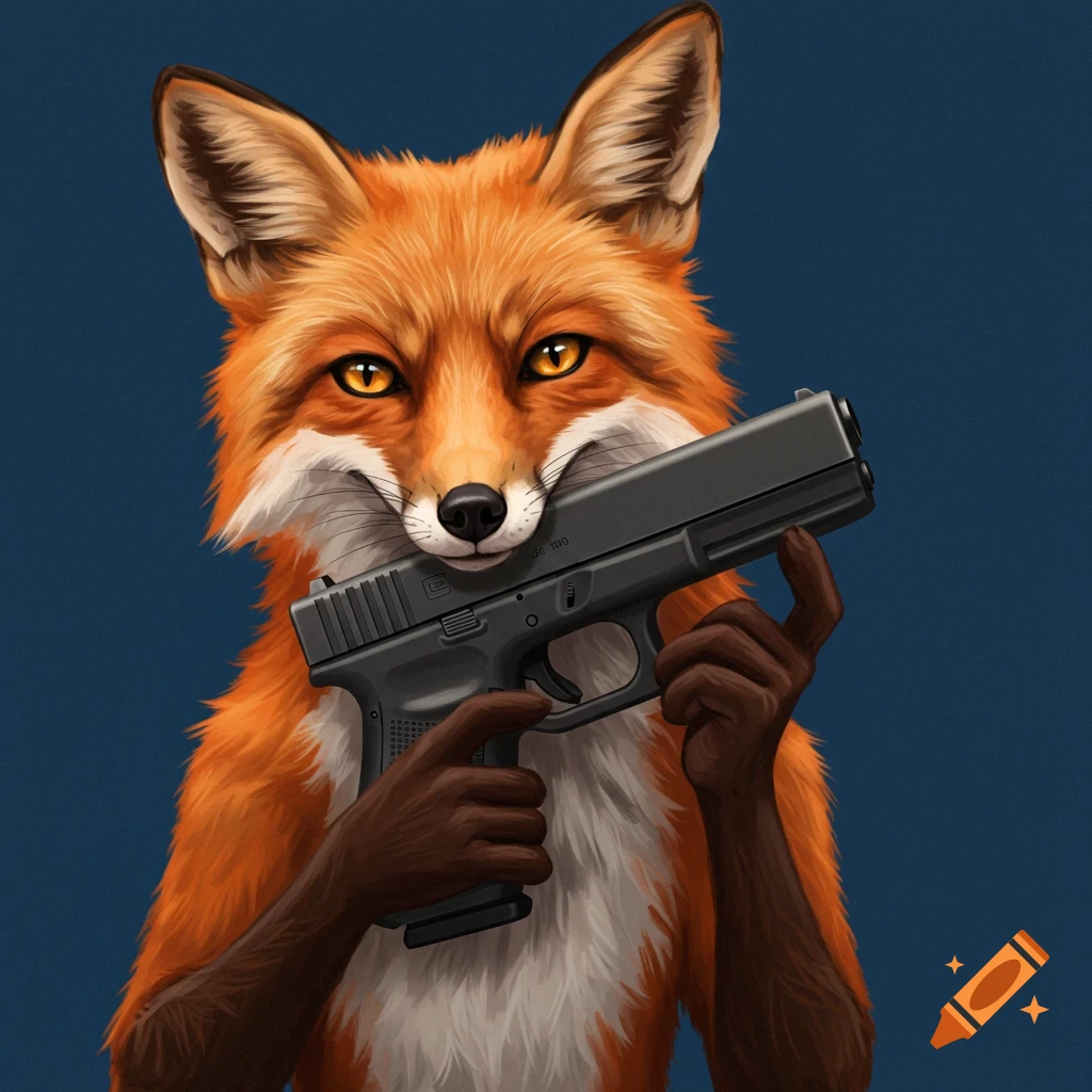 An anthropomorphic fox holding a handgun