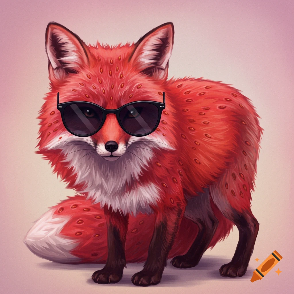 A strawberry-textured fox wearing black sunglasses.