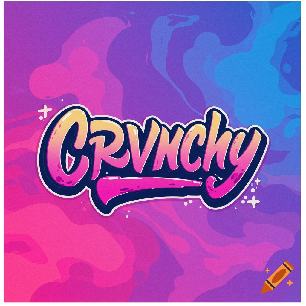 Stylized text 'Crvnchy' on a vibrant purple and blue abstract background.