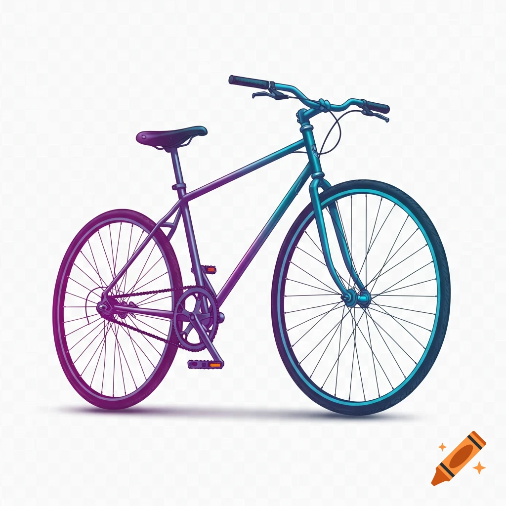 A stylized illustration of a bicycle with a purple to teal gradient.