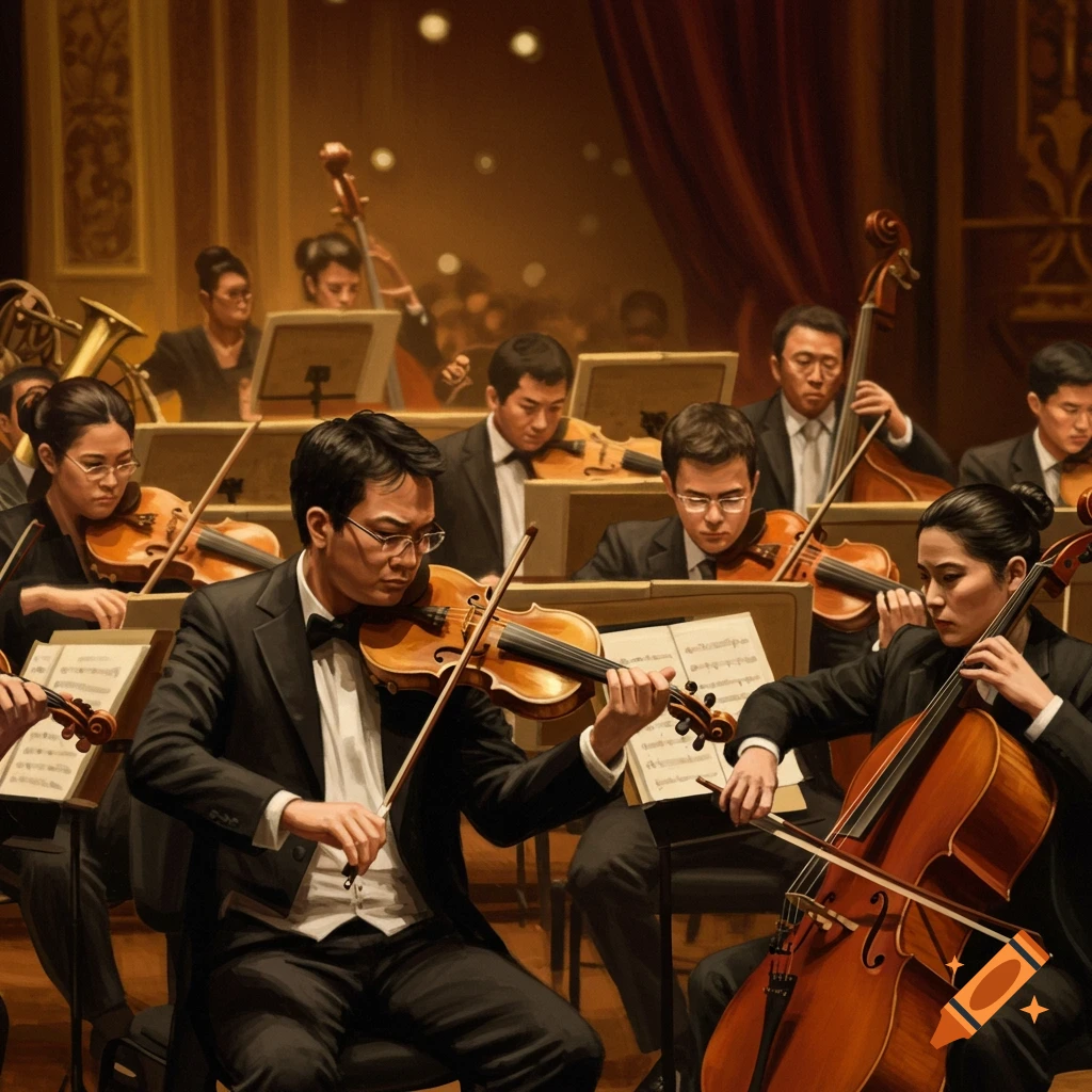 A symphony orchestra performing.