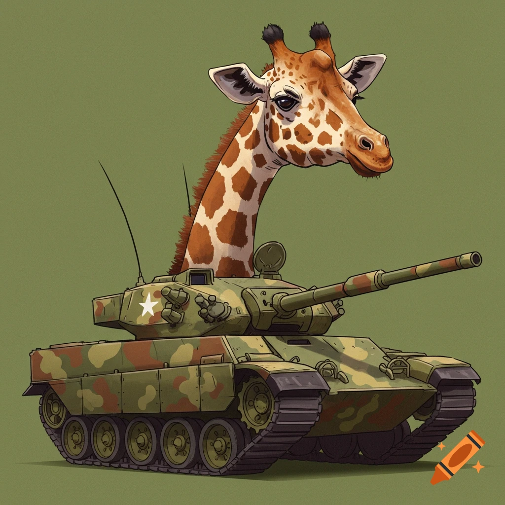 Image of a giraffe's head and neck on a tank.