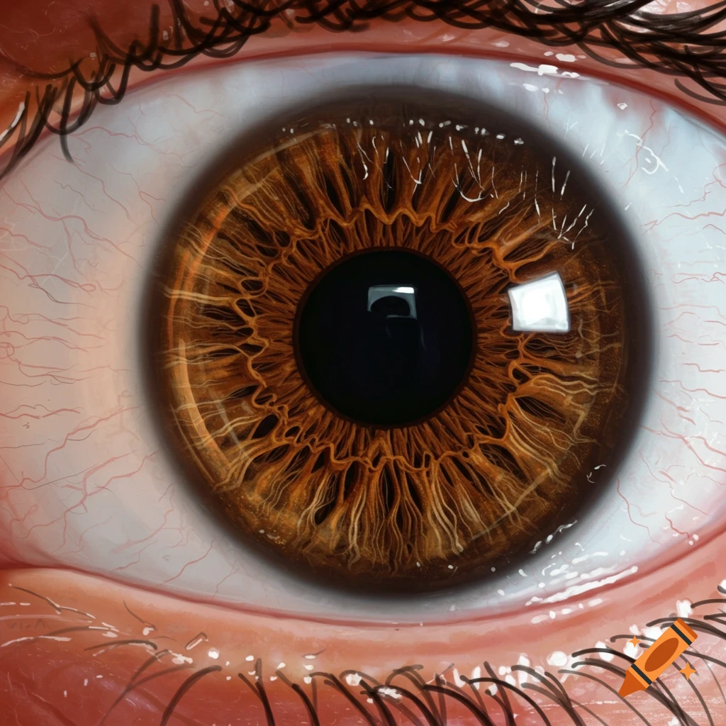 A close-up image of a brown human eye with visible veins.