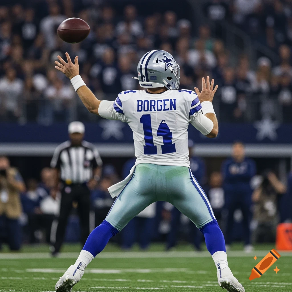 A football player in a white and blue uniform throws a pass during a game.