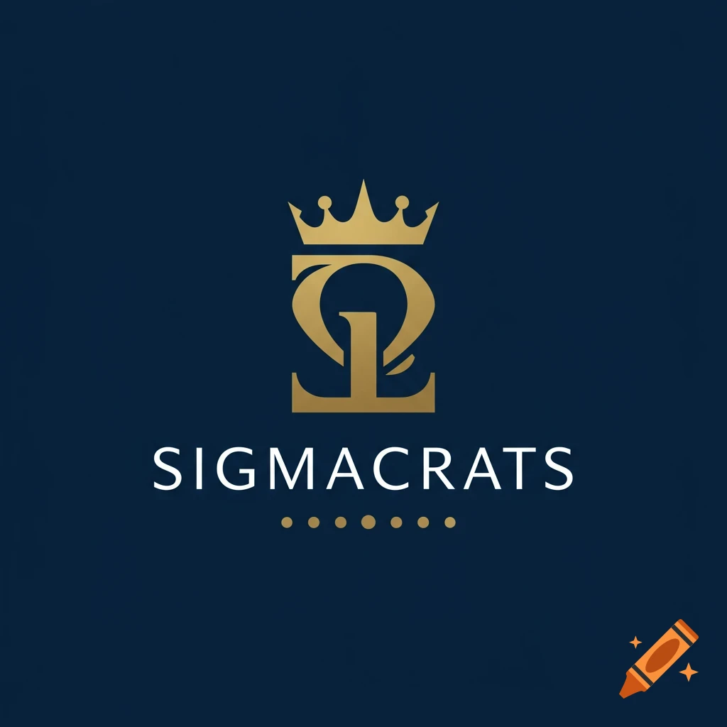 Gold logo with a crown and intertwined letters above the text "SIGMACRATS" on a dark blue background.