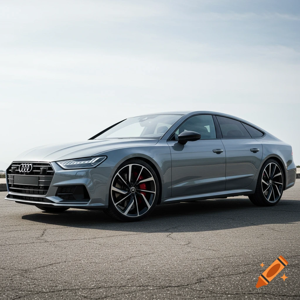 A gray Audi A7 Sportback parked on asphalt.