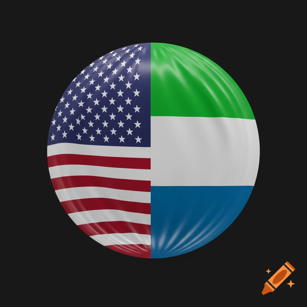 Sphere with US flag on left and Sierra Leone flag on right