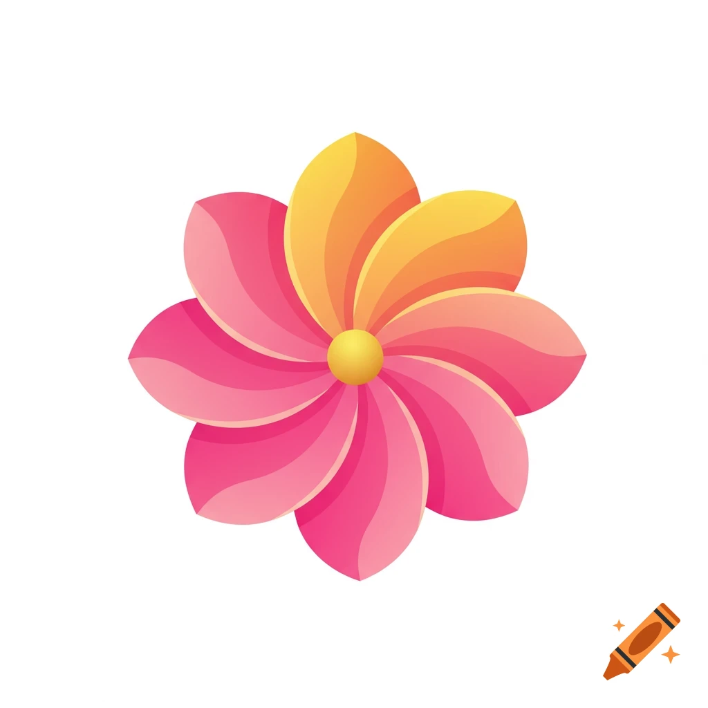 A stylized pink and yellow flower logo