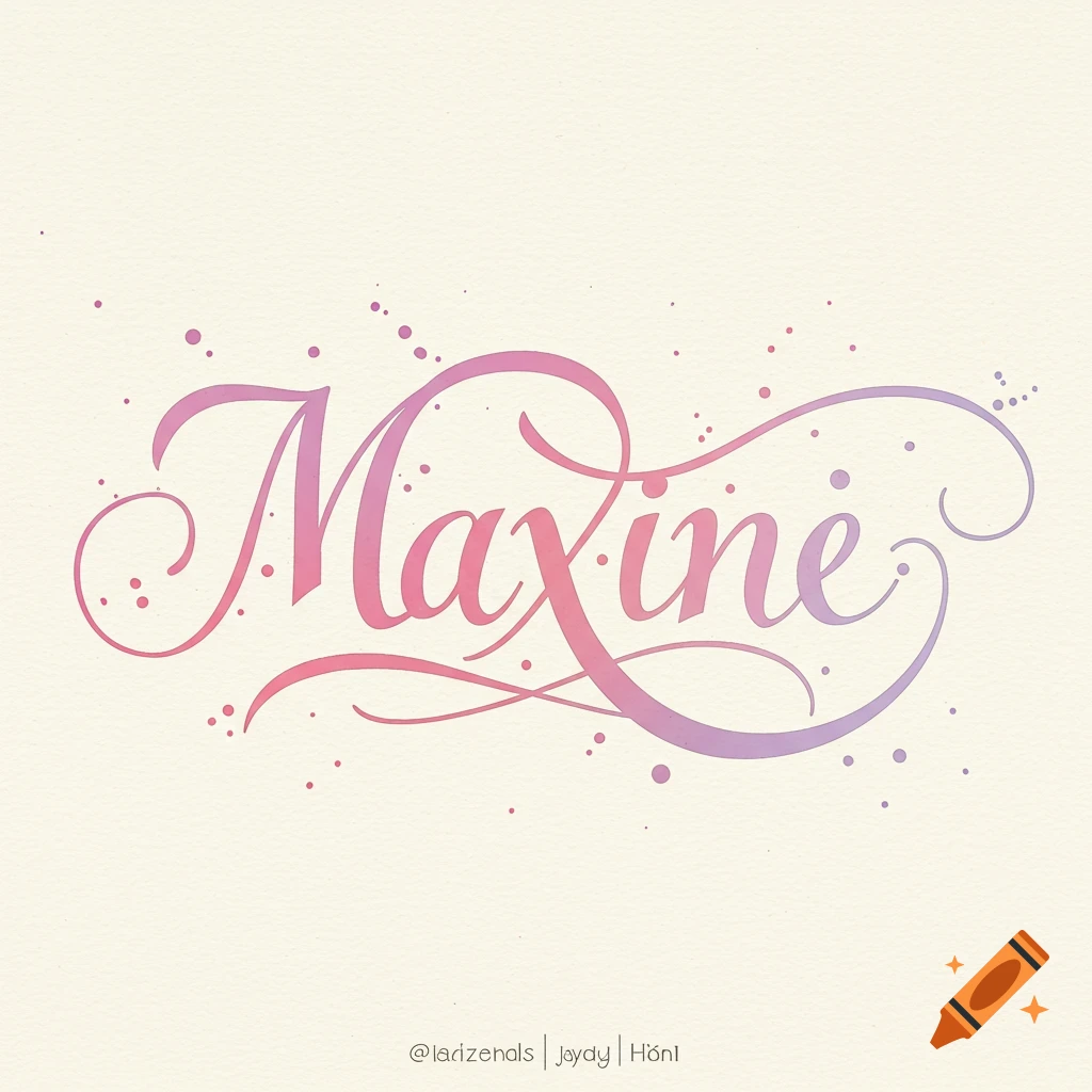 The name "Maxine" written in elegant script with a pink and purple gradient and splatter effect on a light background.