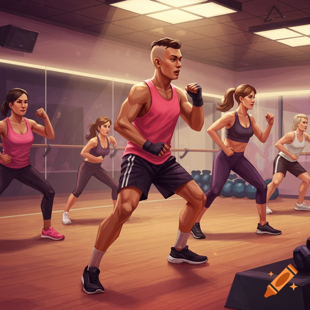 A group of people exercising in a gym.