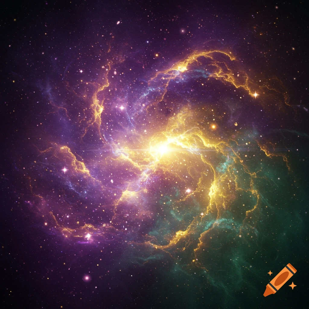 A vibrant colorful nebula in space with stars and bright light.