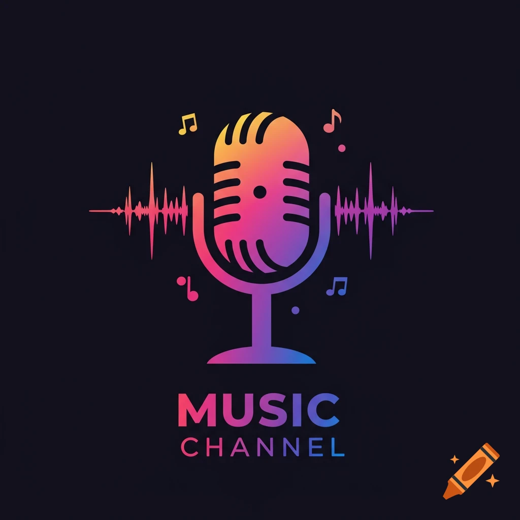 Colorful music channel logo with microphone and sound waves and text 'MUSIC CHANNEL'.