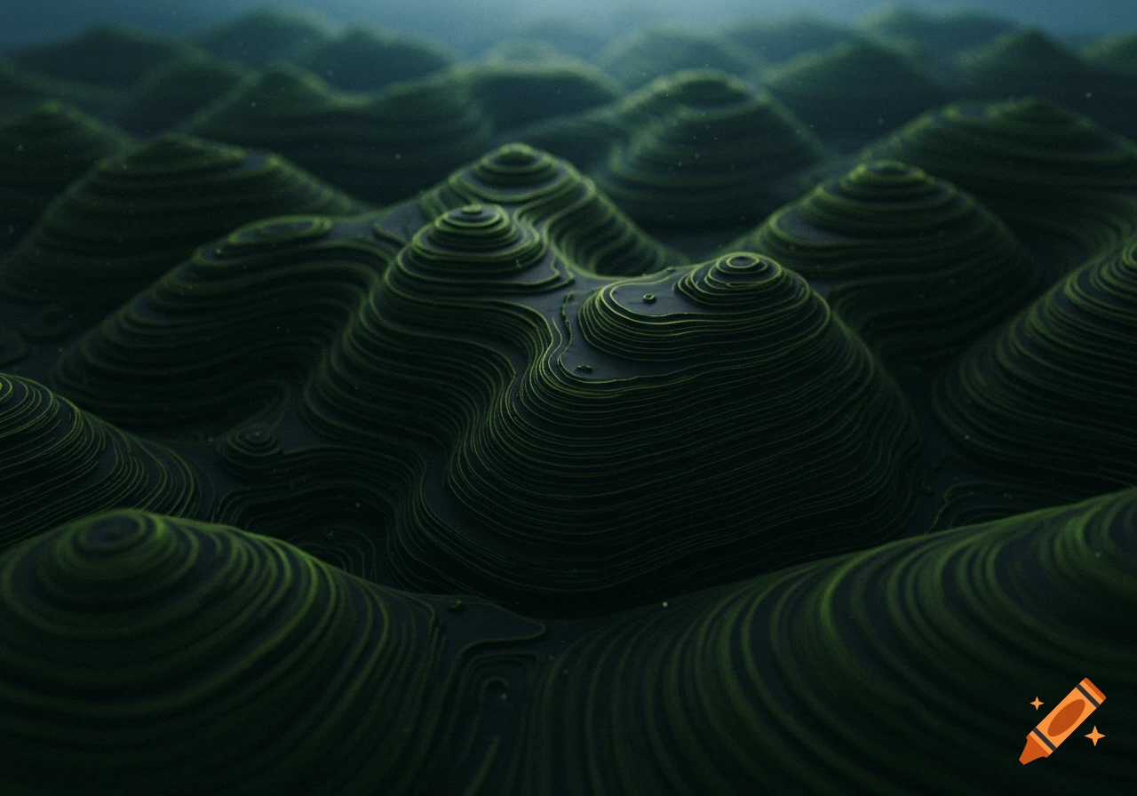 dark green topographic lines on mounds