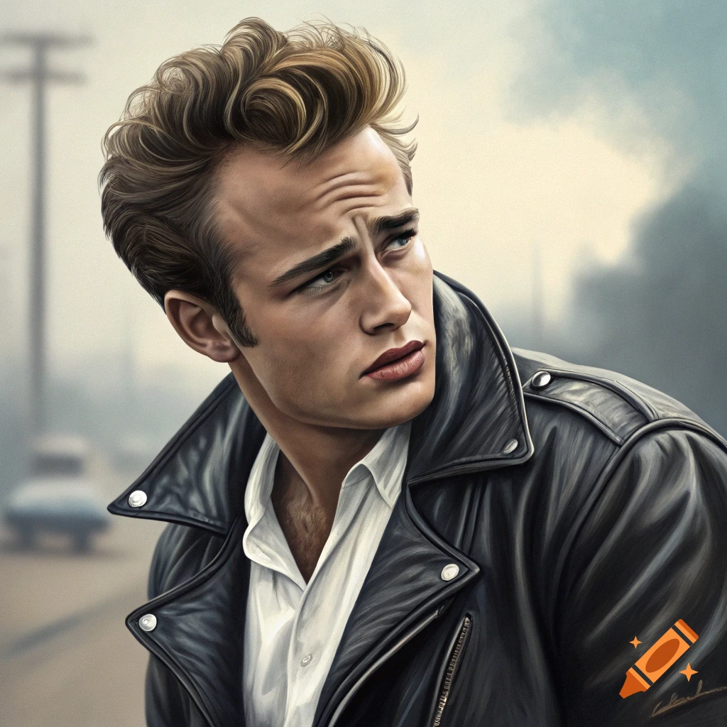 Dramatic portrait of a man in a leather jacket looking away.