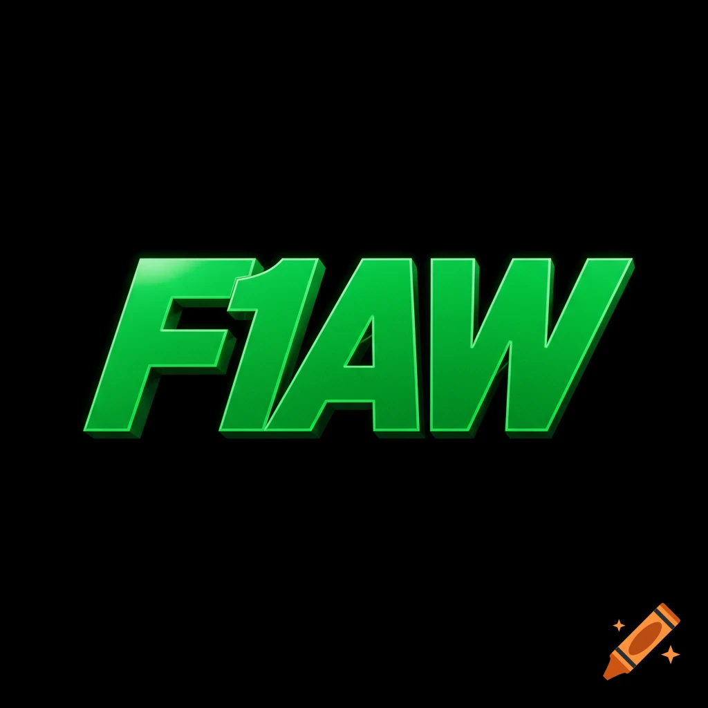 Green 3D text 'F1AW' in Formula 1 style on a black background