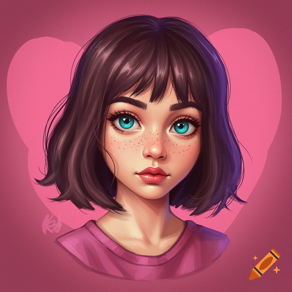Portrait of a cute girl with freckles and big blue eyes