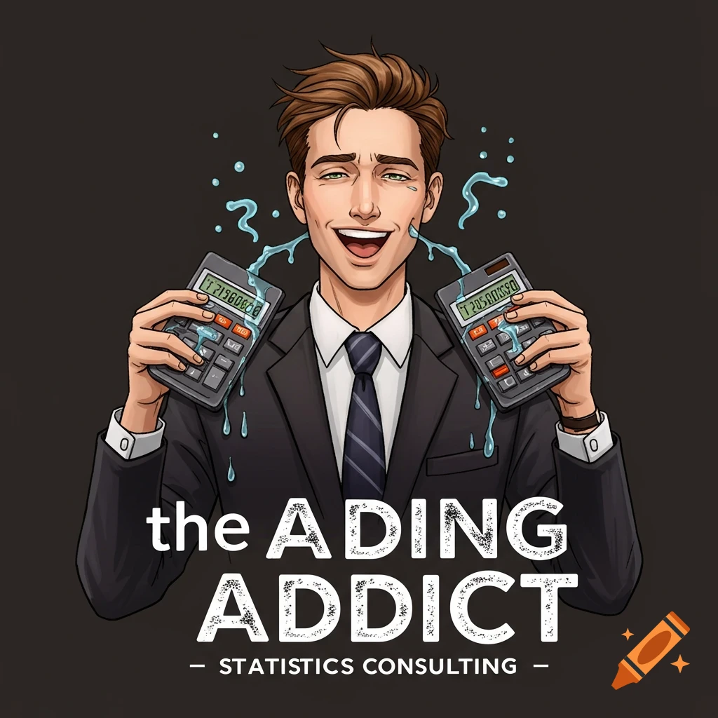 Cartoon logo of man in suit holding calculators with splashing liquid and company name text.
