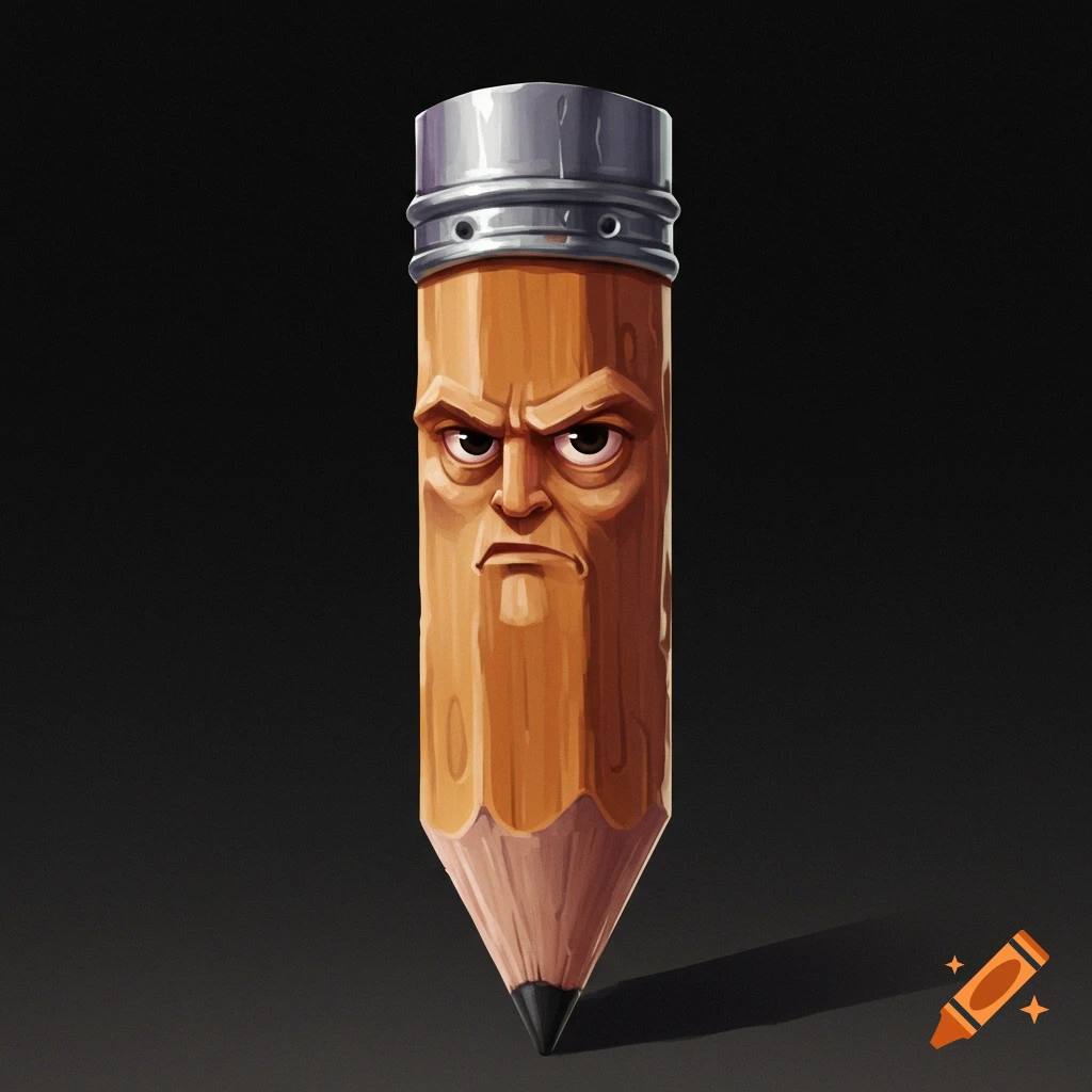 A pencil with an angry, strong face.