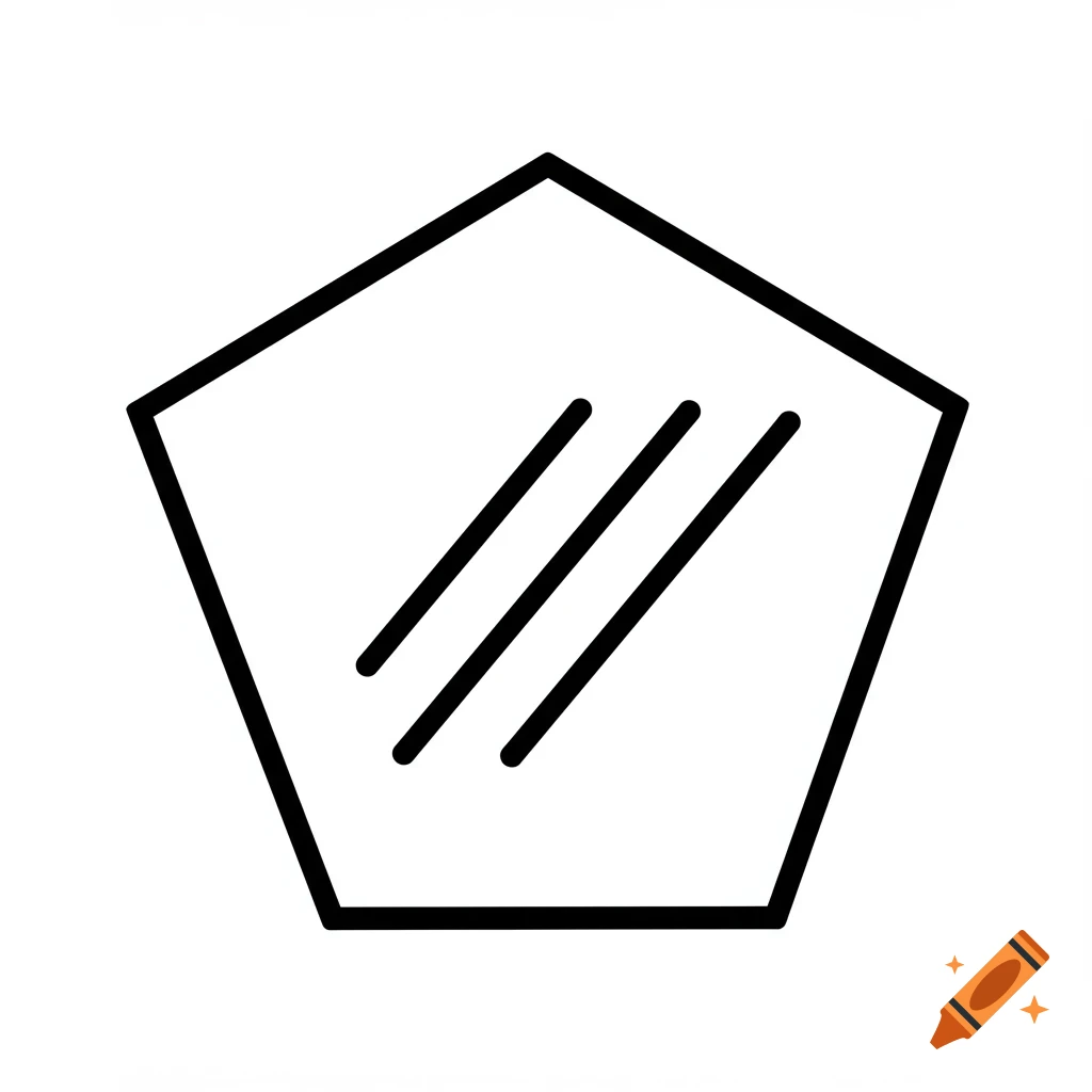 Black outline of a pentagon with three parallel diagonal black lines inside on a white background.