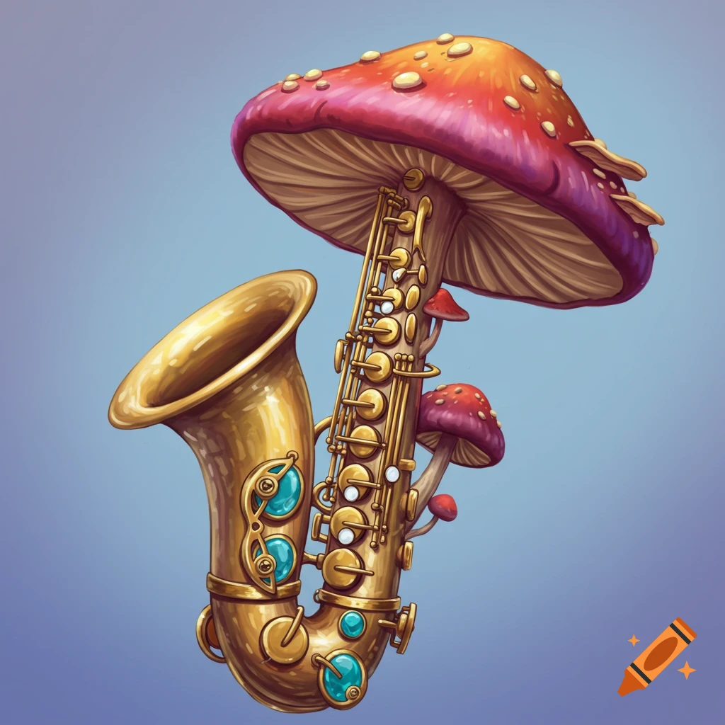 A saxophone made of mushrooms.
