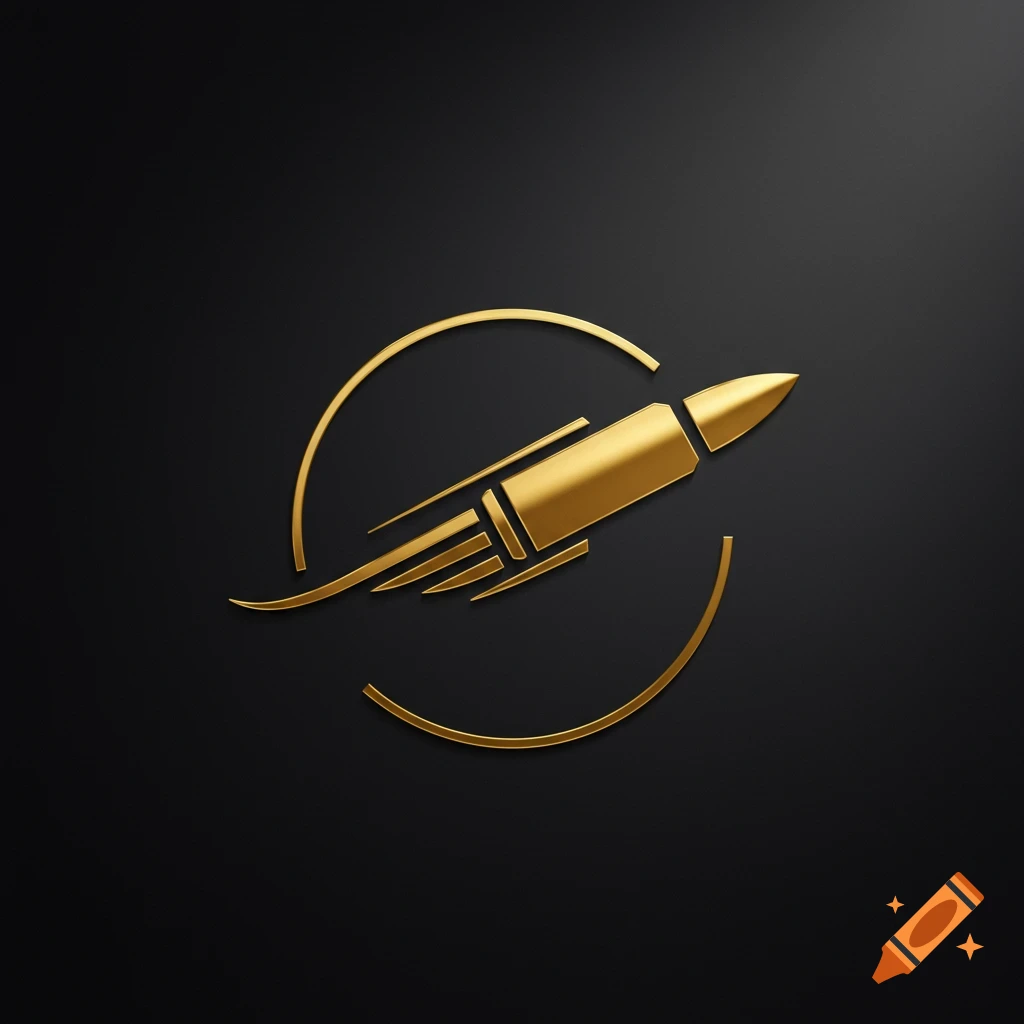 Golden bullet logo inside a circle on black