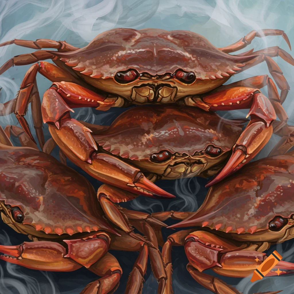 Smoked crabs in water or steam.