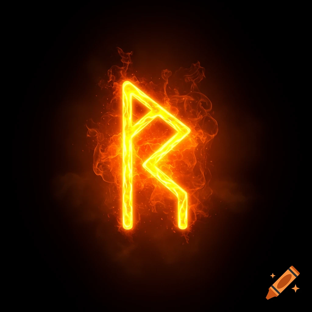 A glowing yellow rune surrounded by fiery orange light on a black background.