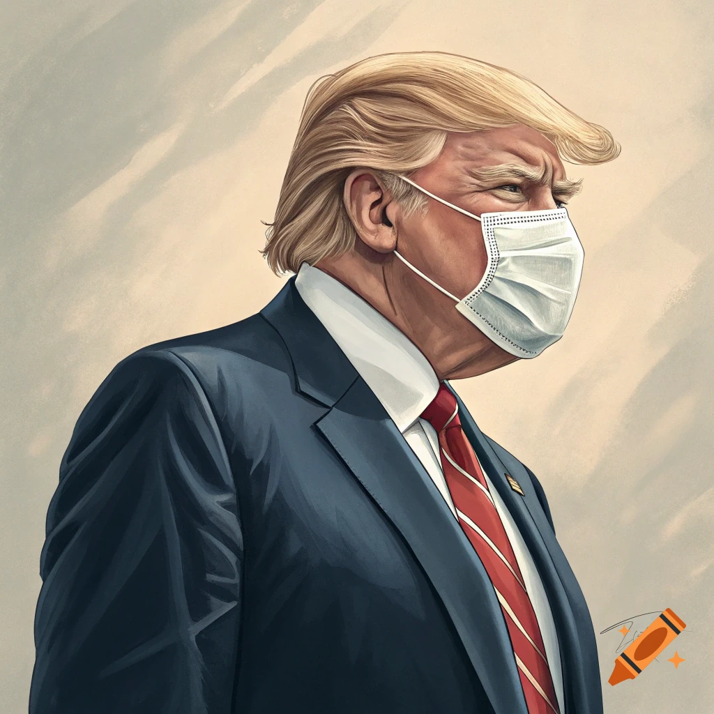 Illustration of Donald Trump wearing a medical mask.
