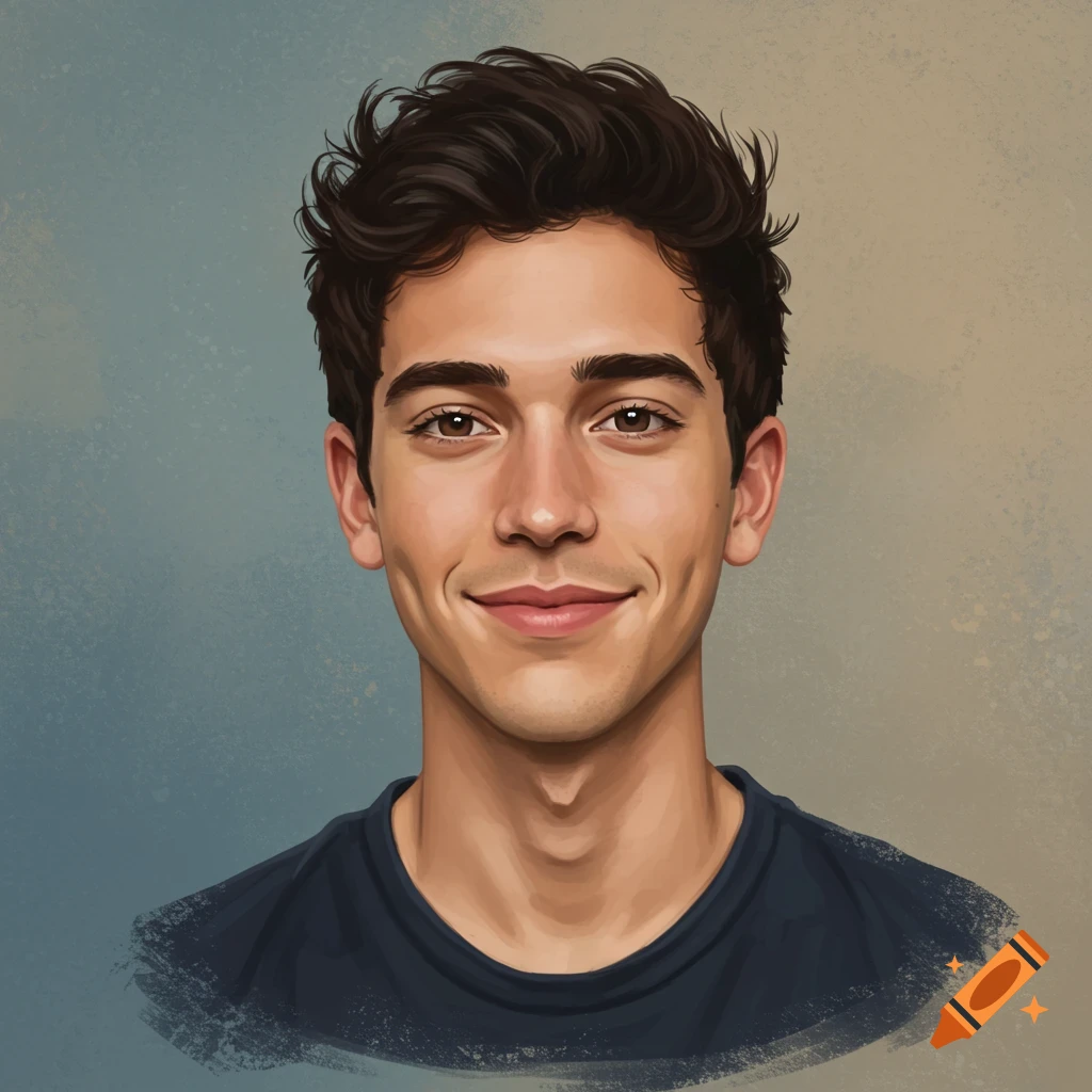 A smiling young man with brown hair and a dark t-shirt