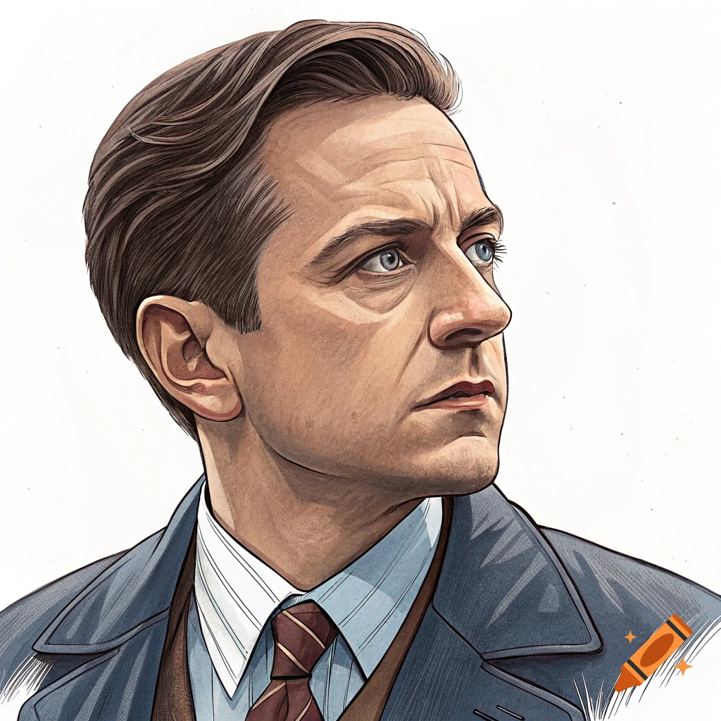 An illustrative portrait of a man in a suit looking to the right.