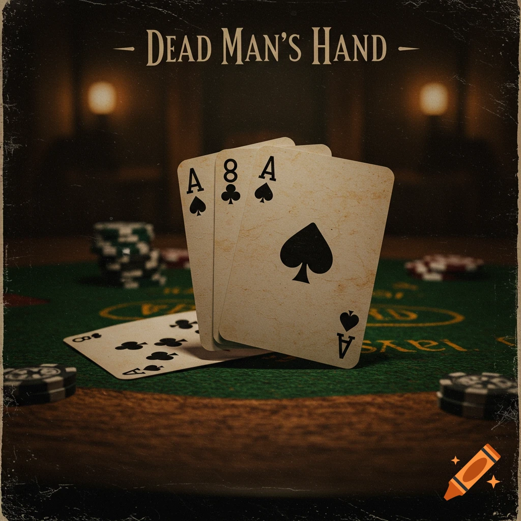 Poker cards showing the Dead Man's Hand on a table with chips. Vintage effect.
